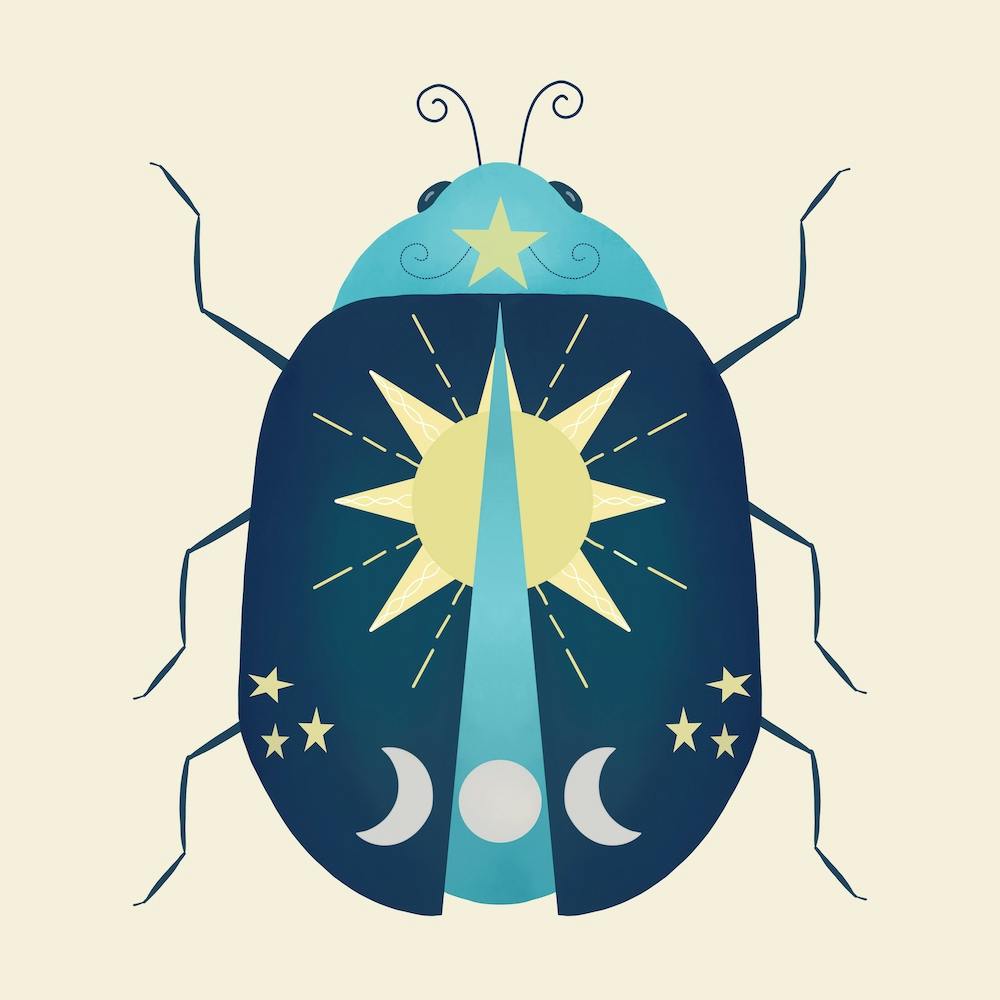 Celestial Beetle With Sun Moon And Stars Square