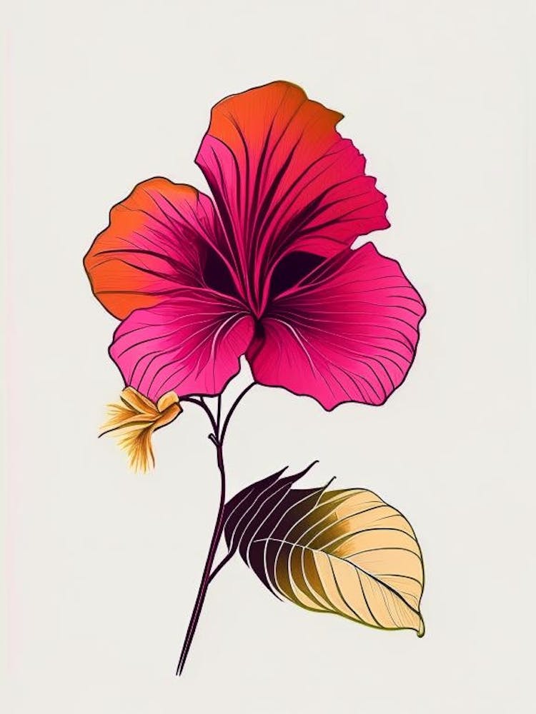 Hibiscus Floral Minimal Line Drawing 1 Flower