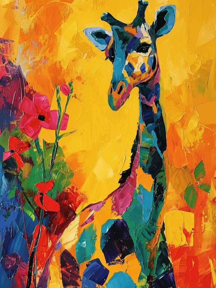 Colourful Giraffe With The Flowers