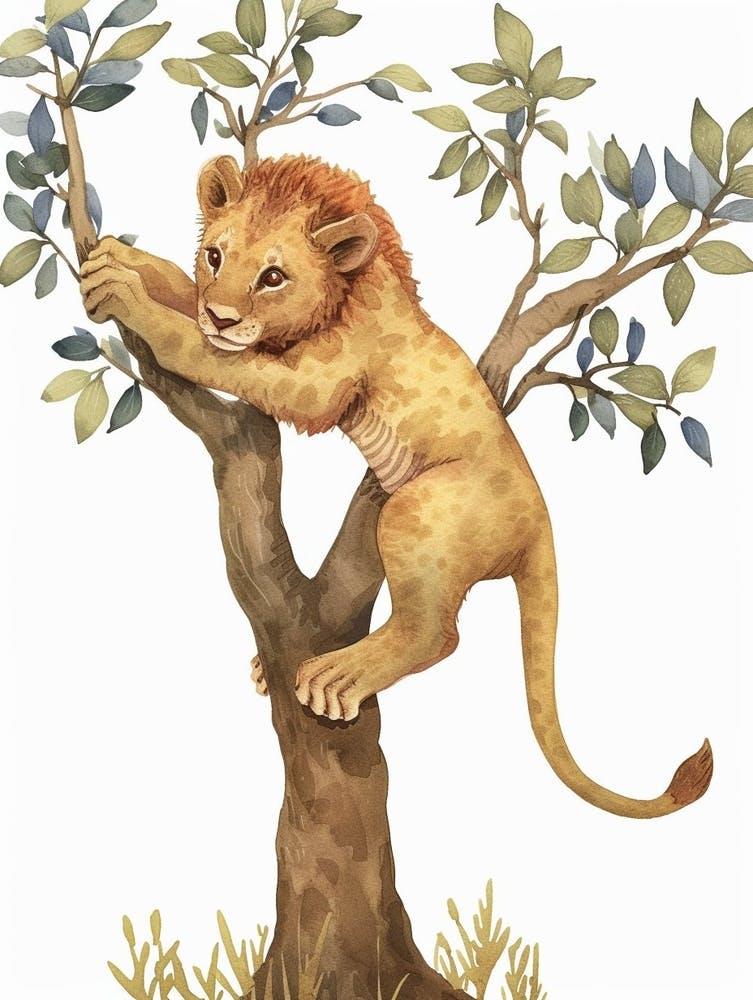 African Lion Climbing A Tree Clipart 1