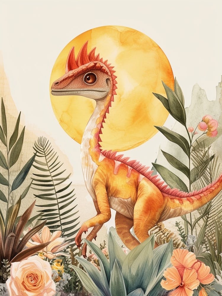 Rainbow Watercolour Archaeopteryx Dinosaur 1