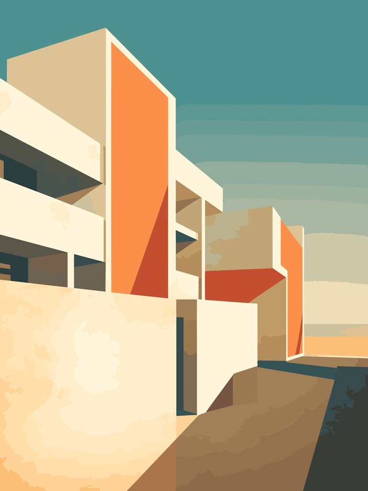 Abstract Illustration Of Hayle Towans Beach Cornwall Orange Hues 2