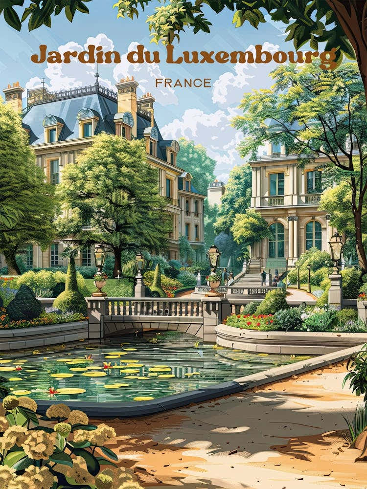 Luxembourg Garden Paris Beautiful Travel Art Illustration