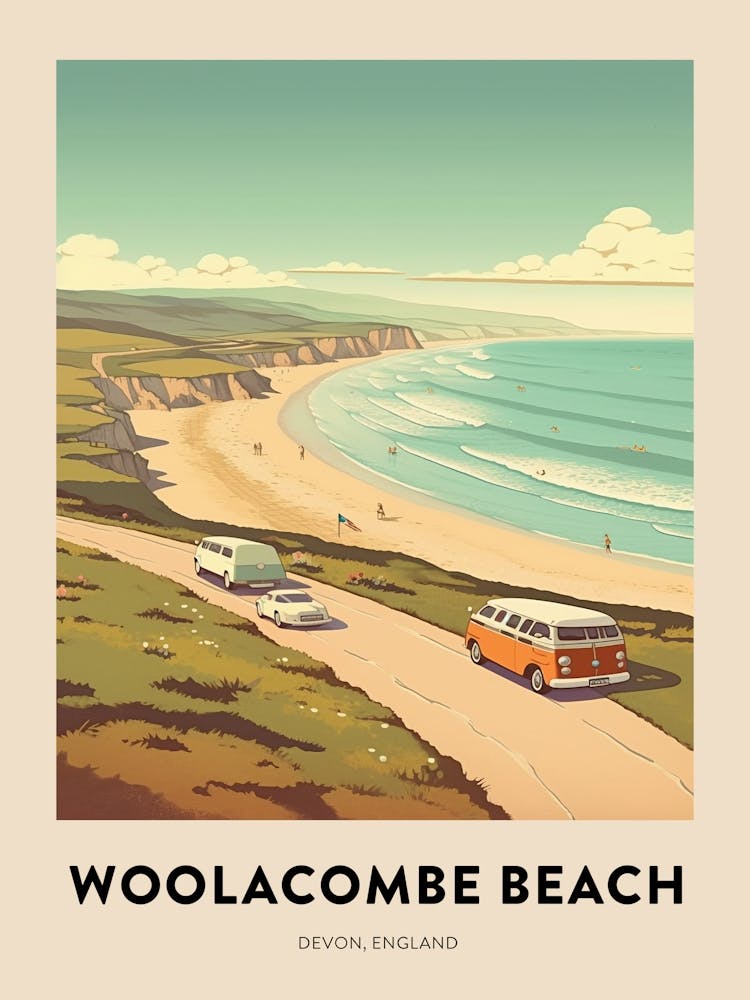 Devon Vintage Travel Poster Woolacombe Beach