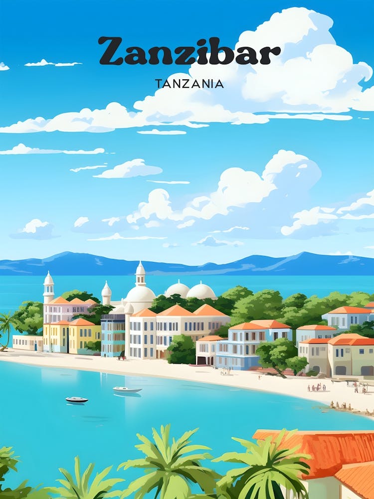 Zanzibar Tanzania Beach Travel Art Illustration