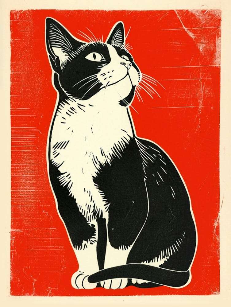 Japanese Bobtail Linocut Blockprint 7