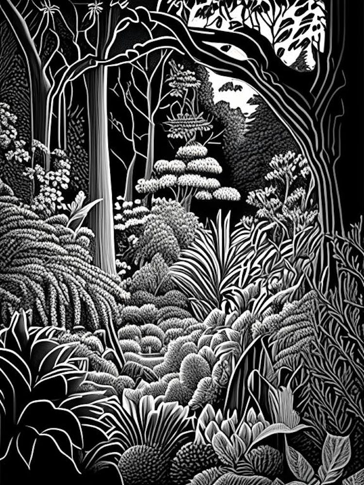 Denver Botanic Gardens, 1, Usa Linocut Black And White Vintage