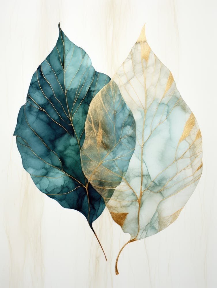 Two Leaves In Blue And Gold