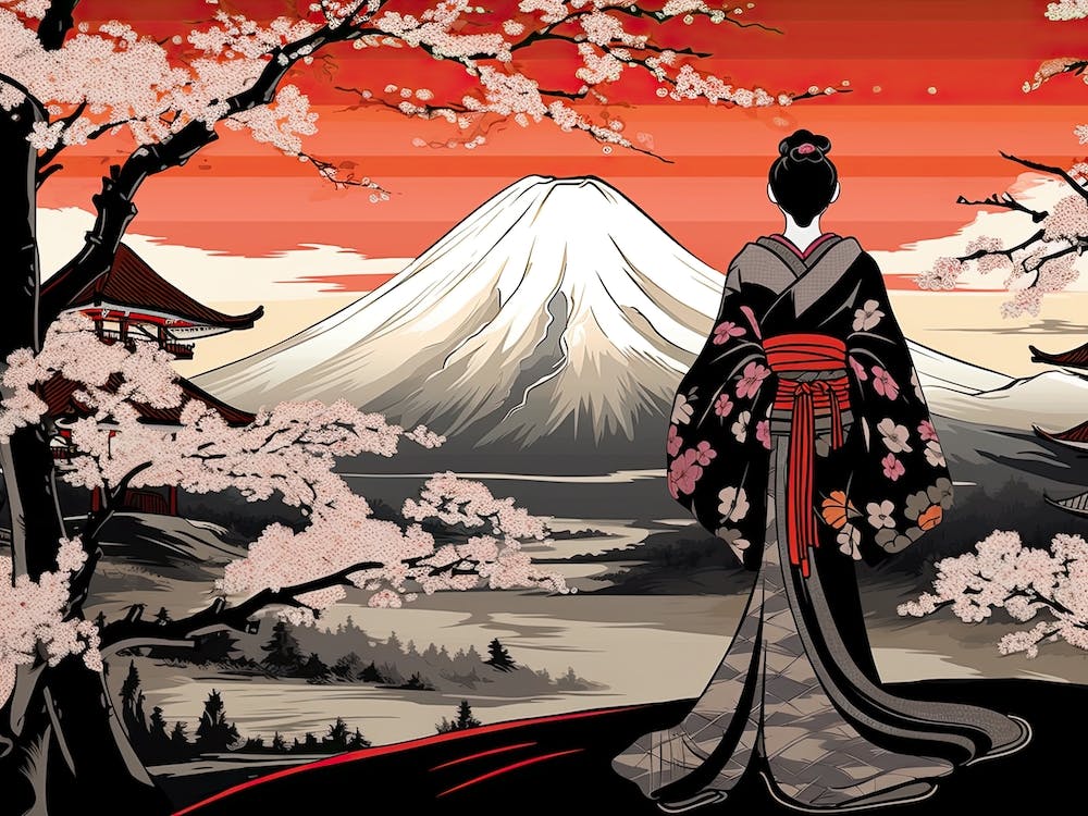 Ukiyo E Mount Fuji Japan Geisha Colour 2