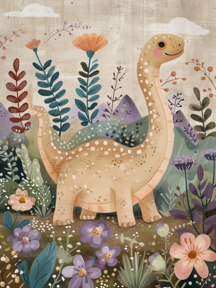 Dinosaur In The Floral Garden 1