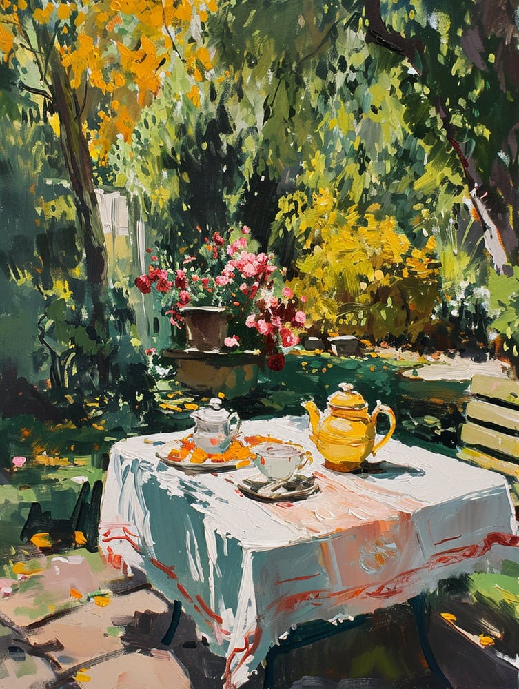 Tea Pot On The Table In Garden - expressionism 2