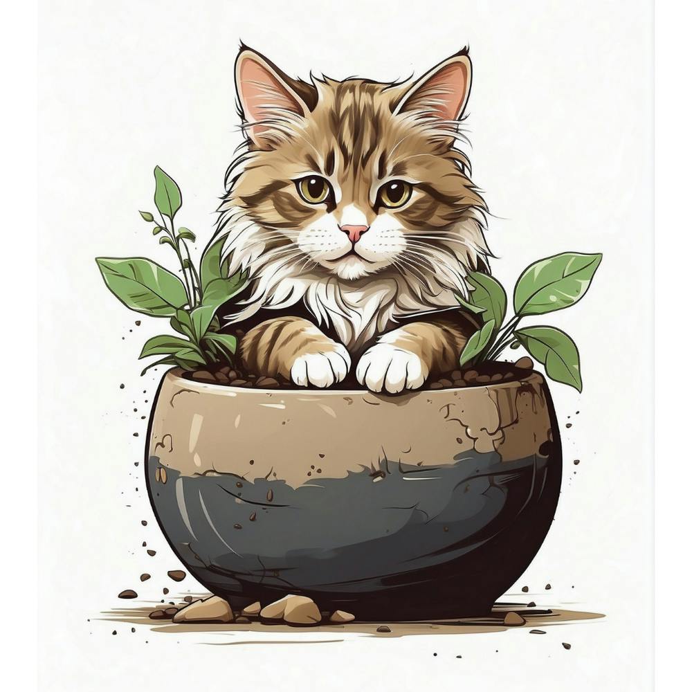Cat In A Pot Canvas Print