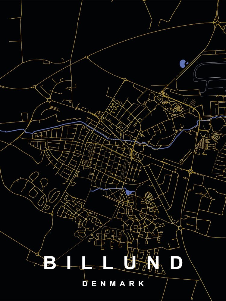 Billund Denmark City Map Black and Gold