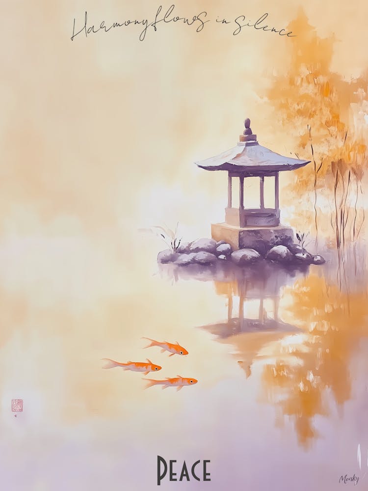 Tranquil Koi Pond And Pagoda, soft palette watercolor minimalist Calm Poster