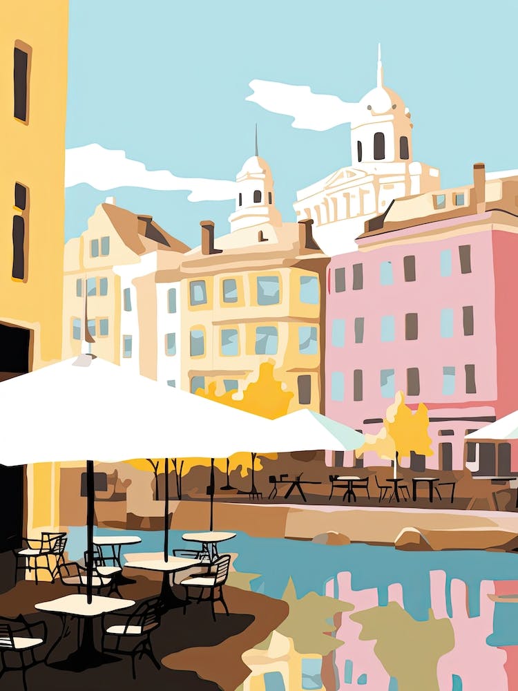 Helsinki, Finland, Flat Pastels Tones Illustration 2