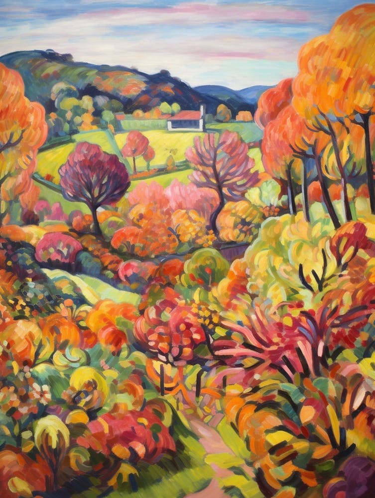 Autumn Gardens Painting Powis Castle Gardens United Kingdom 1