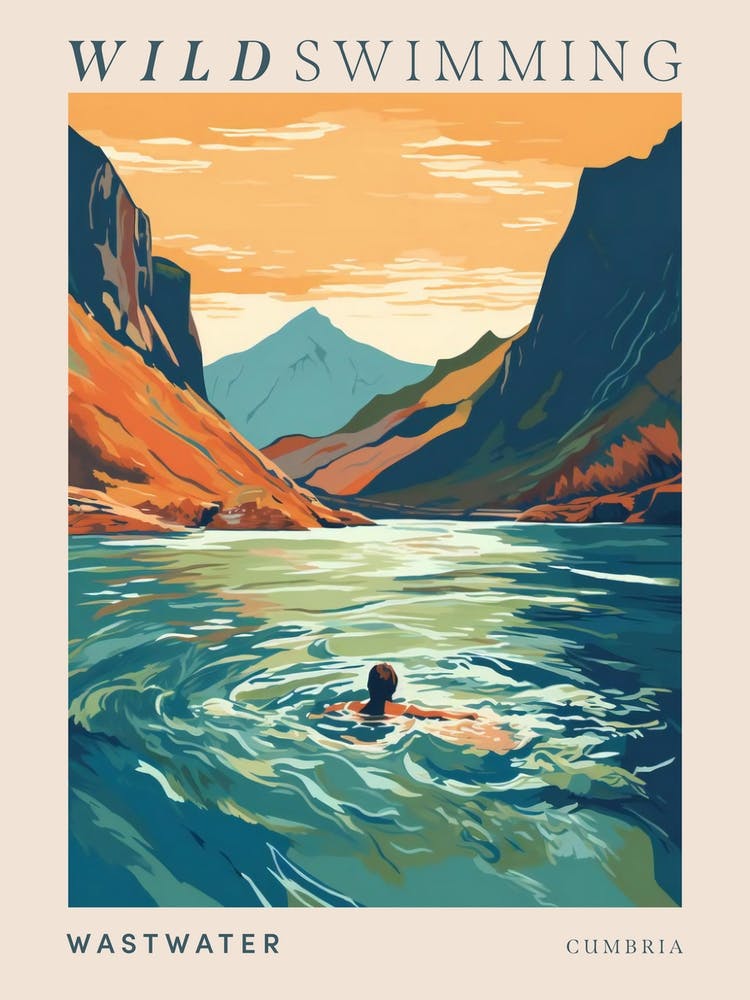 Wild Swimming At Wastwater Cumbria 2 Poster