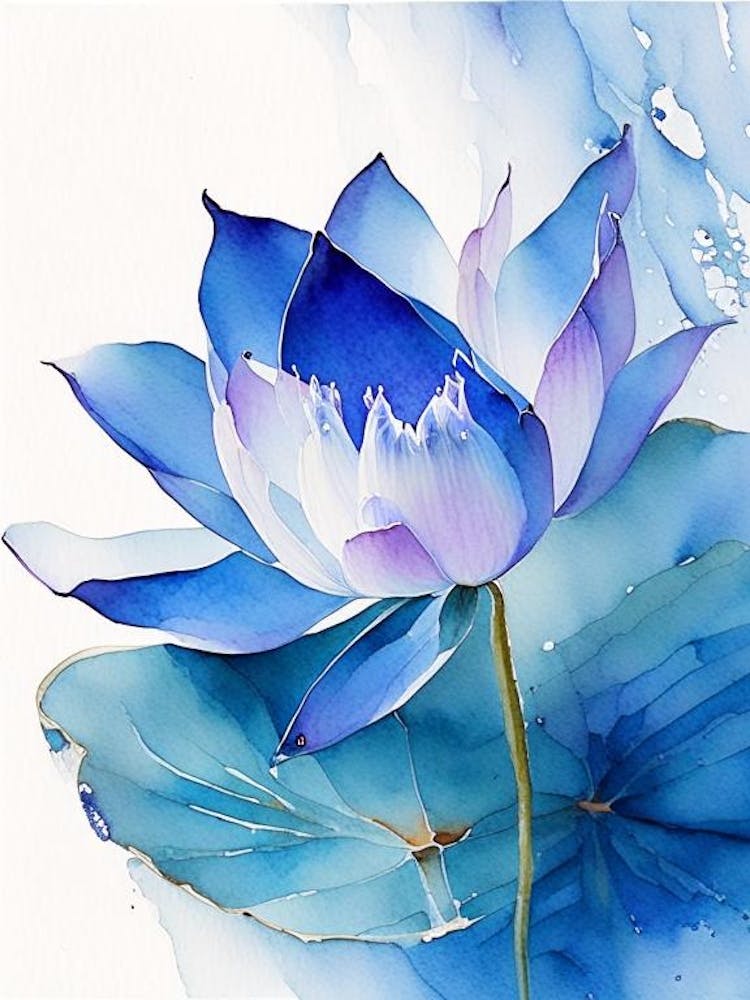 Blue Lotus Watercolour 1