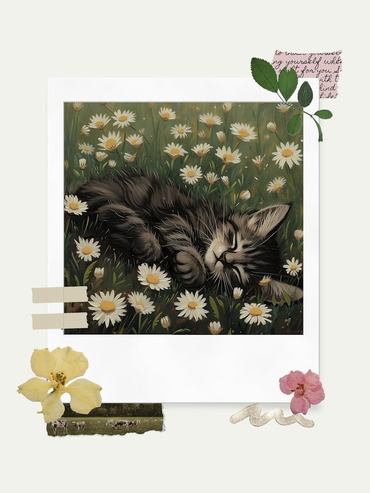 Scrapbook Sleeping Kitten Fairycore Painting 1