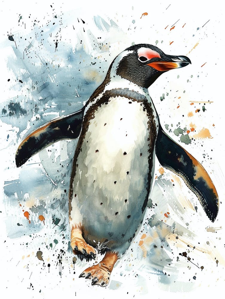 Humboldt Penguin Carcass Island Watercolour Painting 4