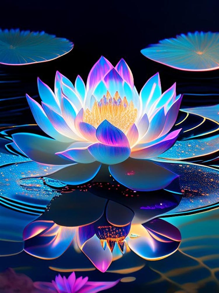 Blooming Lotus Flower In Pond Holographic 3
