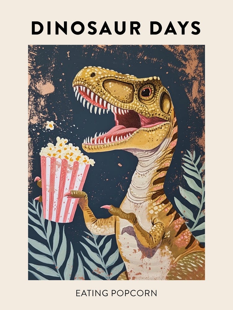 Dinosaur Eating Popcorn Poster 2