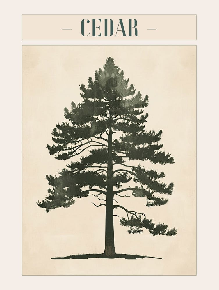 Cedar Tree Minimal Japandi Illustration 4 Poster