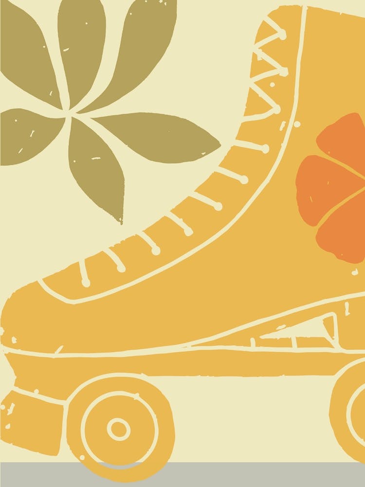 Yellow Retro Print Roller Skates