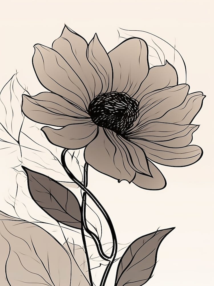Line Art Sunflower Flowers Illustration Neutral 7