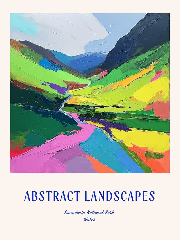 Colourful Abstract Snowdonia National Park Wales 4 Poster Blue