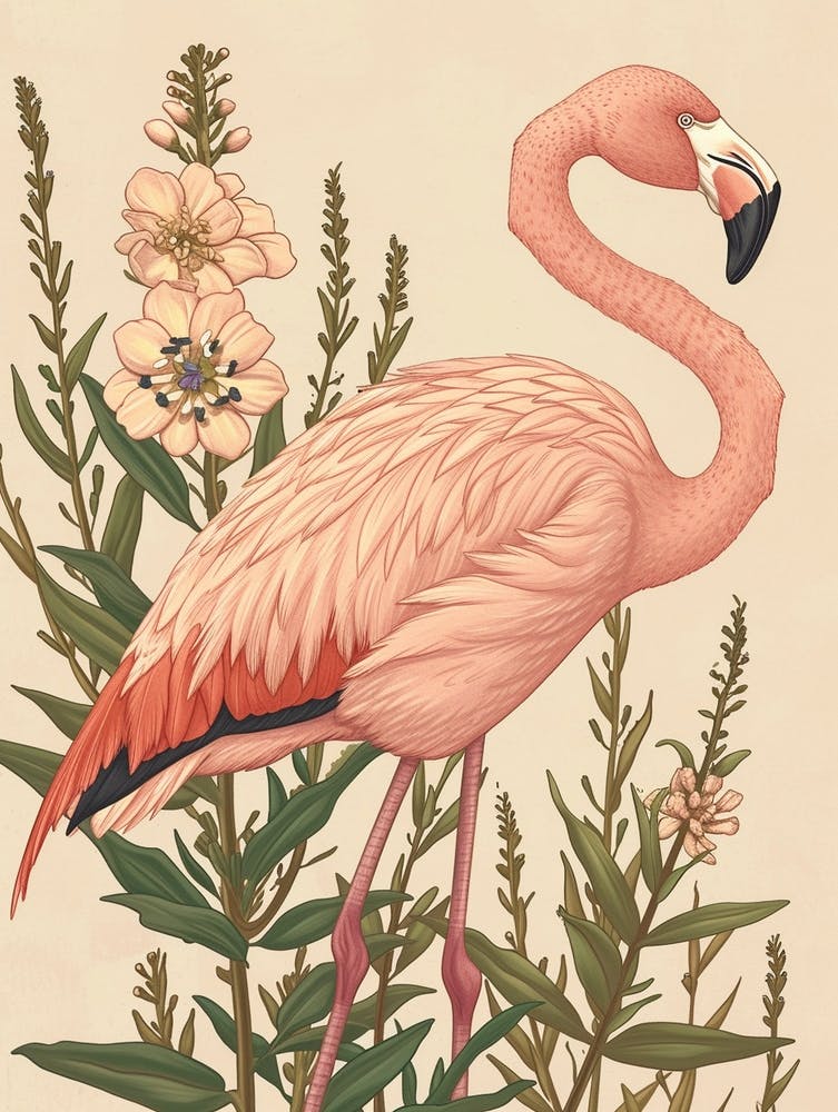 Andean Flamingo And Oleander Minimalist Illustration 2