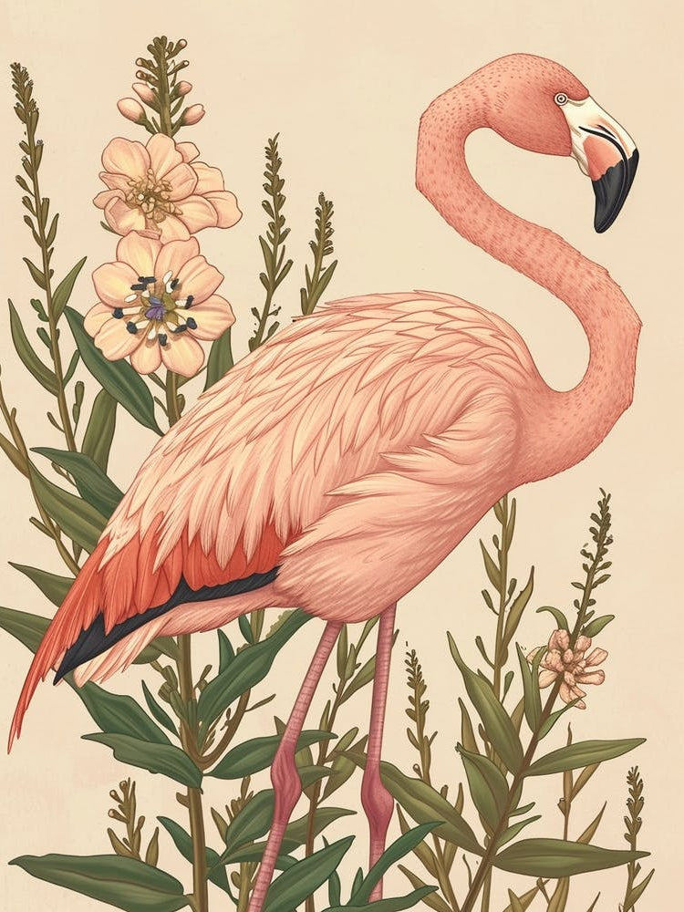 Andean Flamingo And Oleander Minimalist Illustration 2