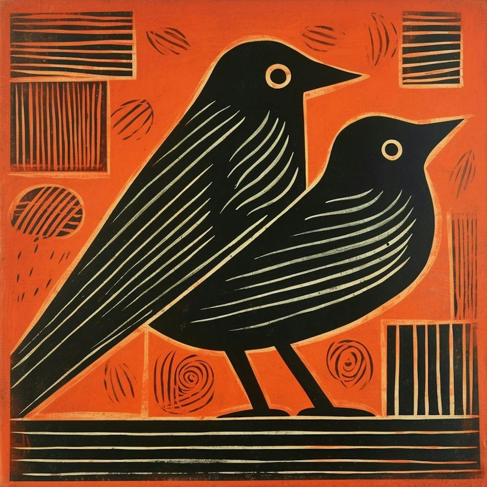 Retro Bird Lithograph Cowbird 1