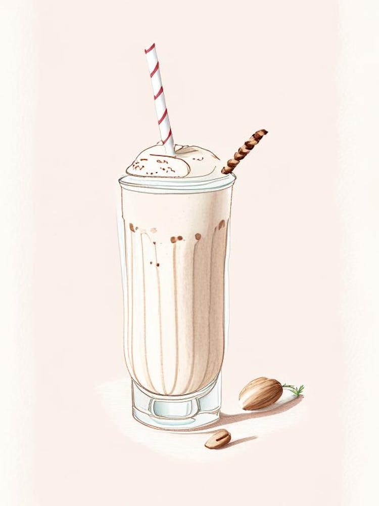 Almond Milkshake Dairy Food Pencil Illustration 1