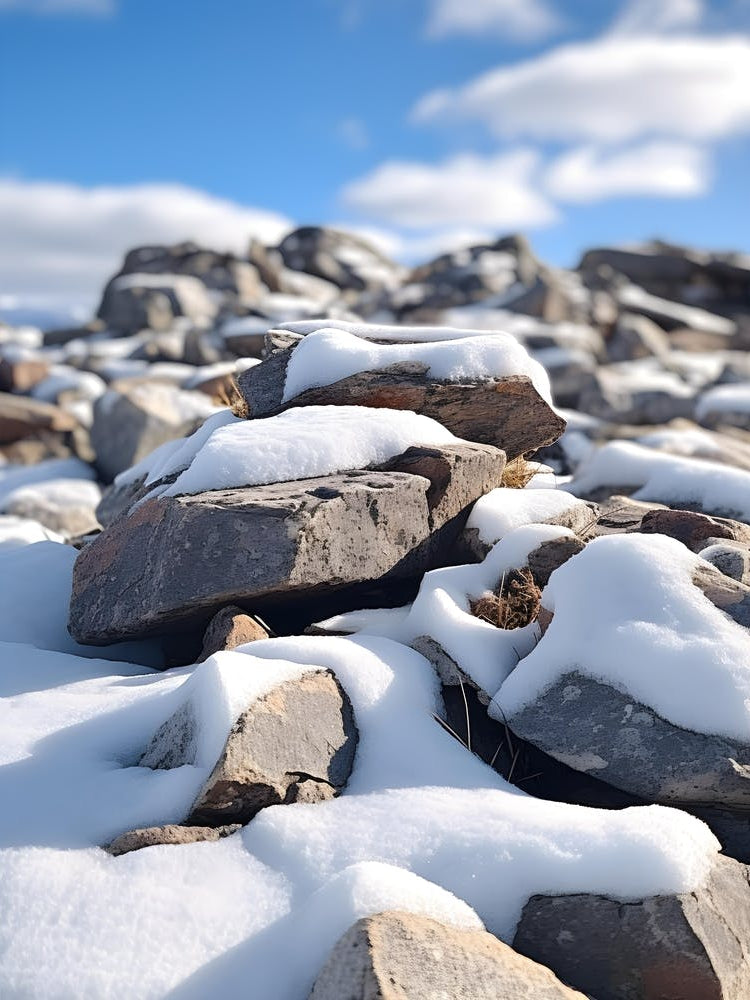 Mountain Rocks Covered In Snow