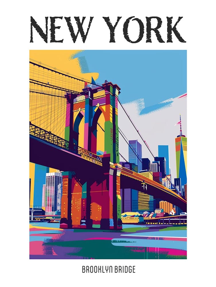 Brooklyn Bridge New York Colourful Silkscreen Illustration 4 Poster