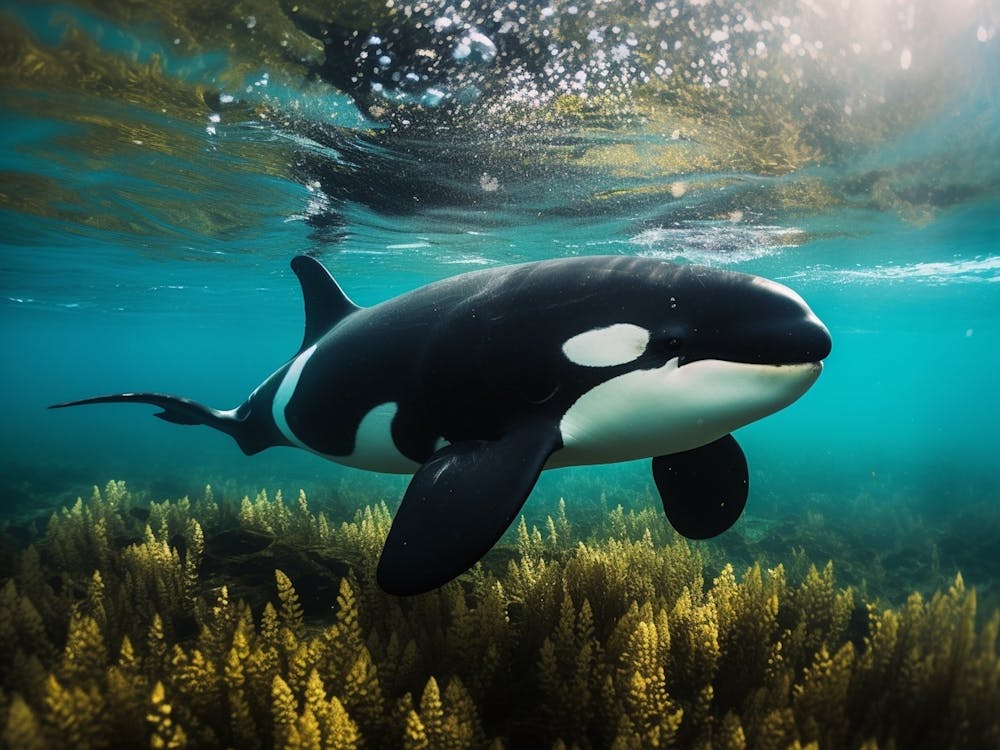 Realistischer Fotografiestil von Orca Wal Unterwasser
