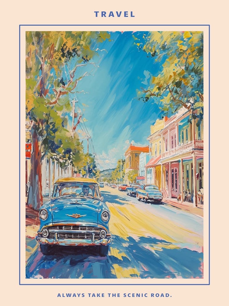 Retro American Town Brushstroke Painting Poster