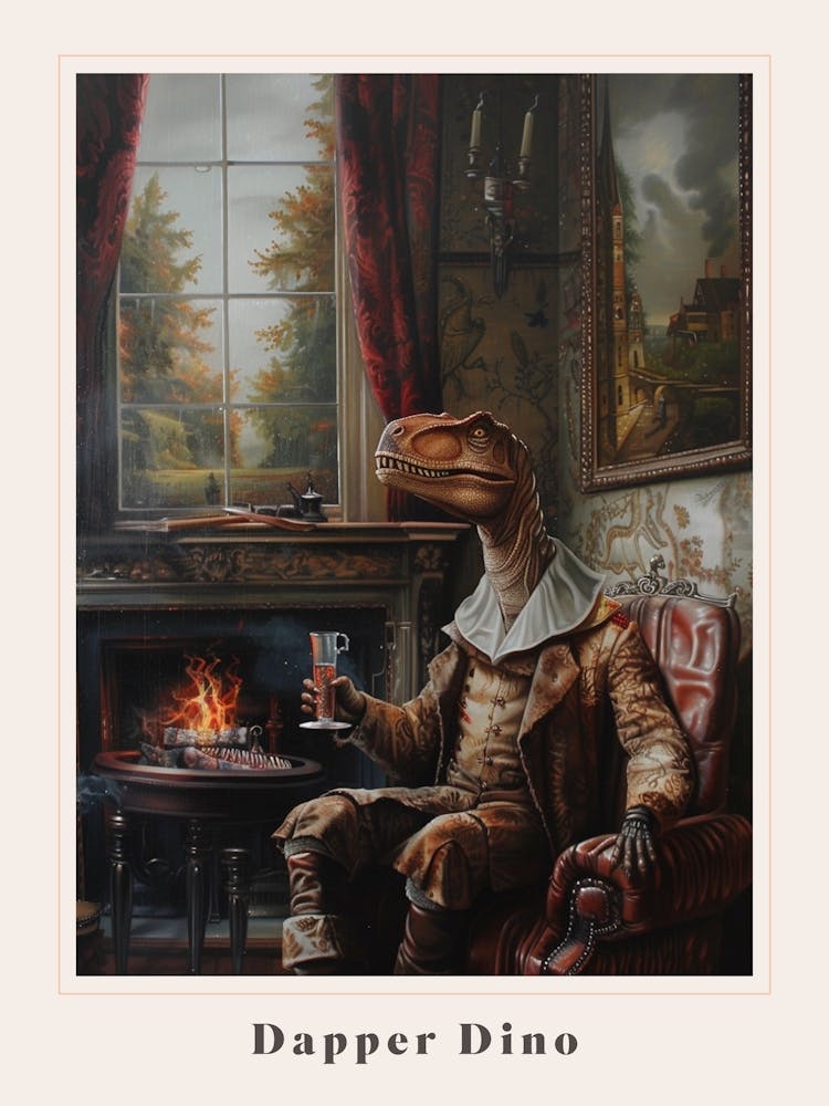 Dinosaur In A Victorian House Painting 2 Poster