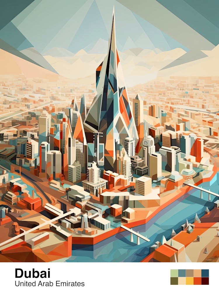 Dubai, United Arab Emirates, Geometric Illustration 2 Poster