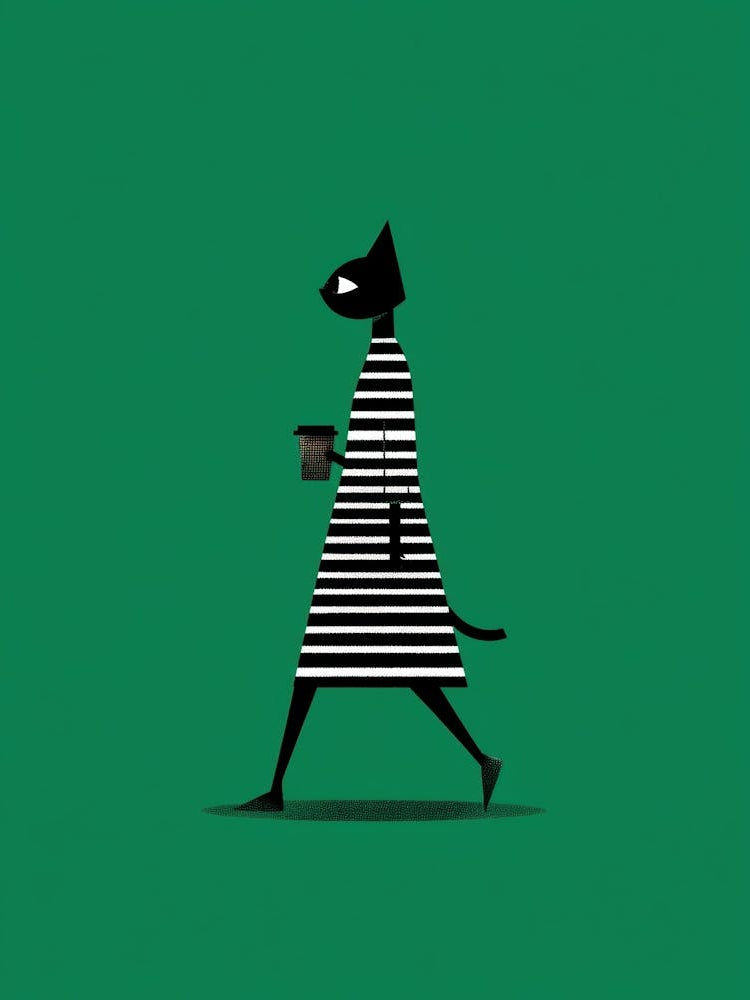 Cat In Striped Dress 1