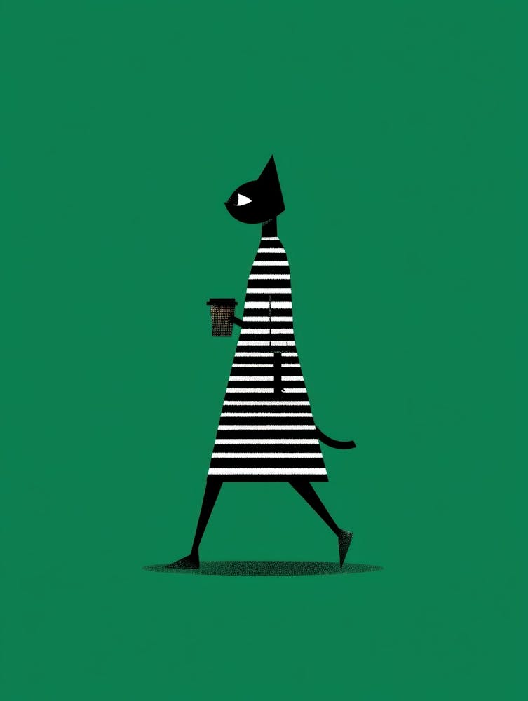 Cat In Striped Dress 1