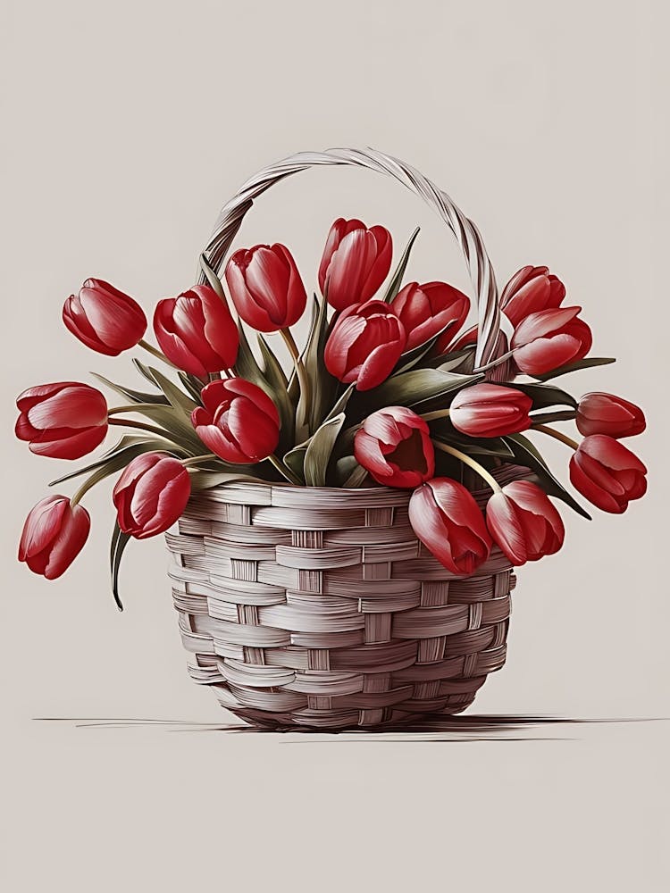 Red Tulips In A Basket
