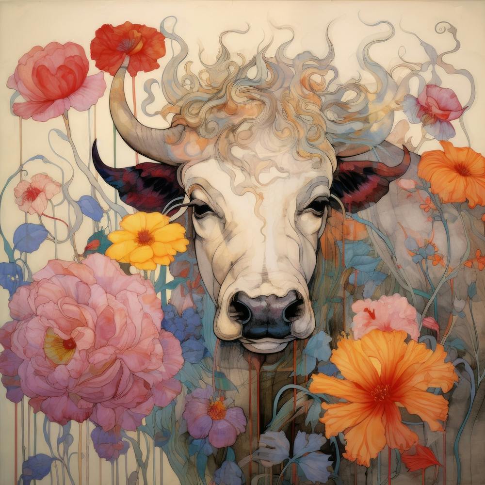 Cow Surrounded by Flowers