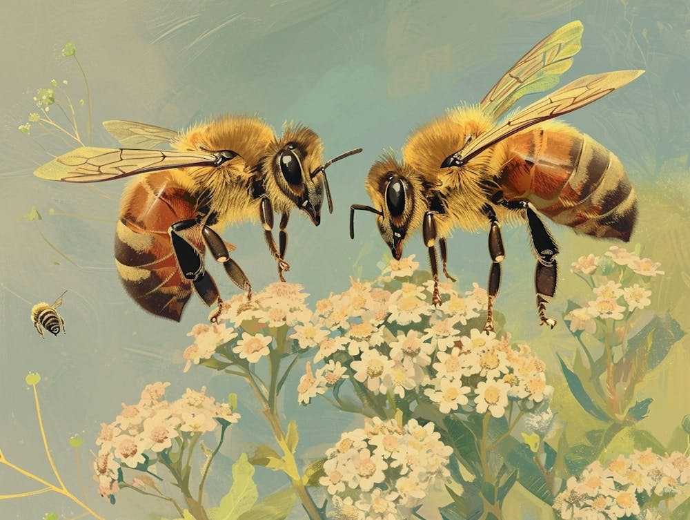 Floral Animal Illustration Honey Bee 2
