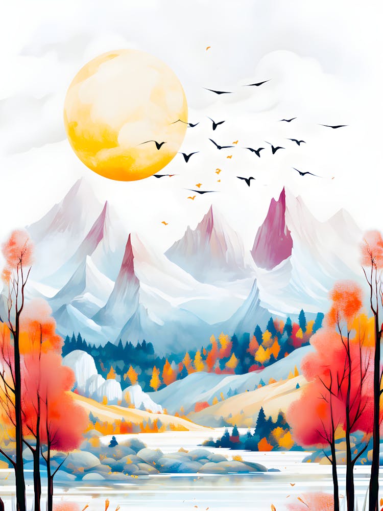Tranquil Trails Avian Elegance Over Sun Kissed Peaks