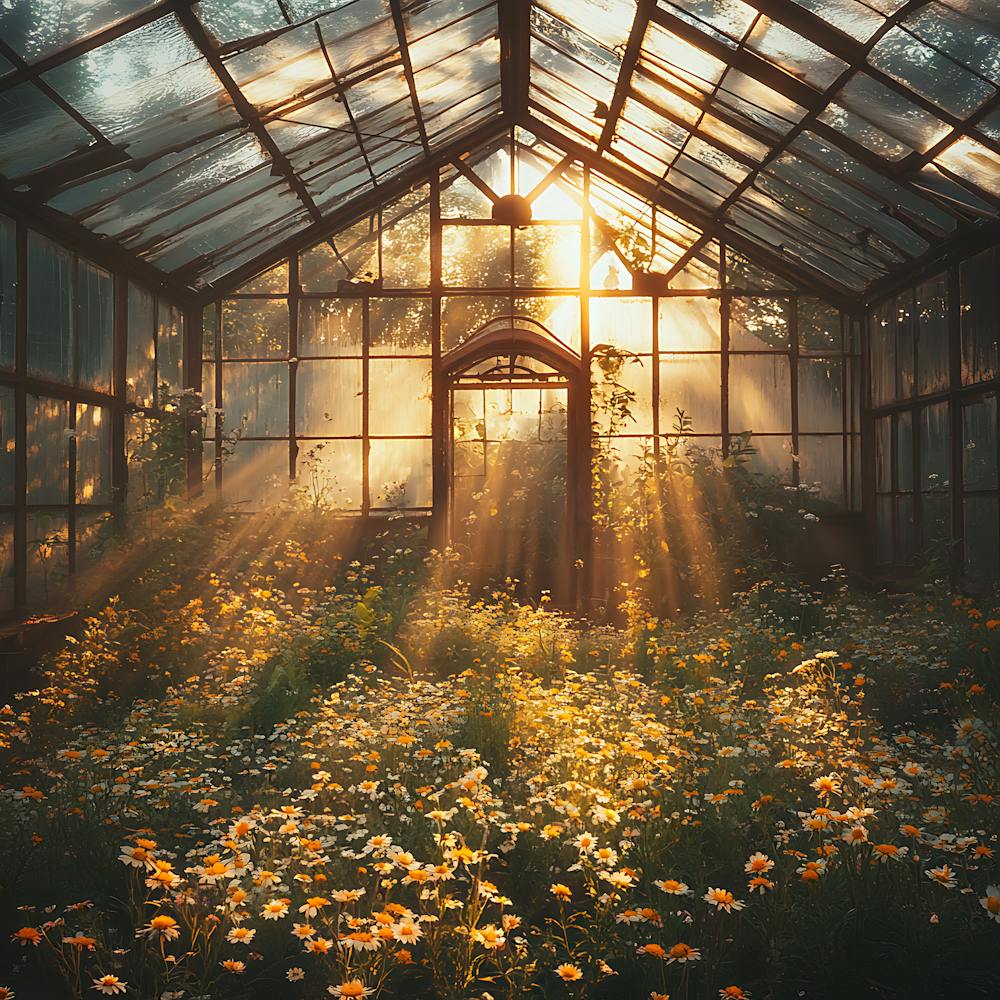 Abandoned Greenhouse Golden Sunset
