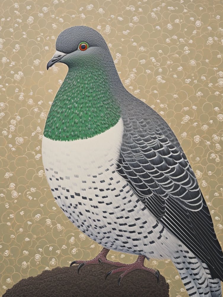Ohara Koson Inspired Bird Painting Pigeon 2