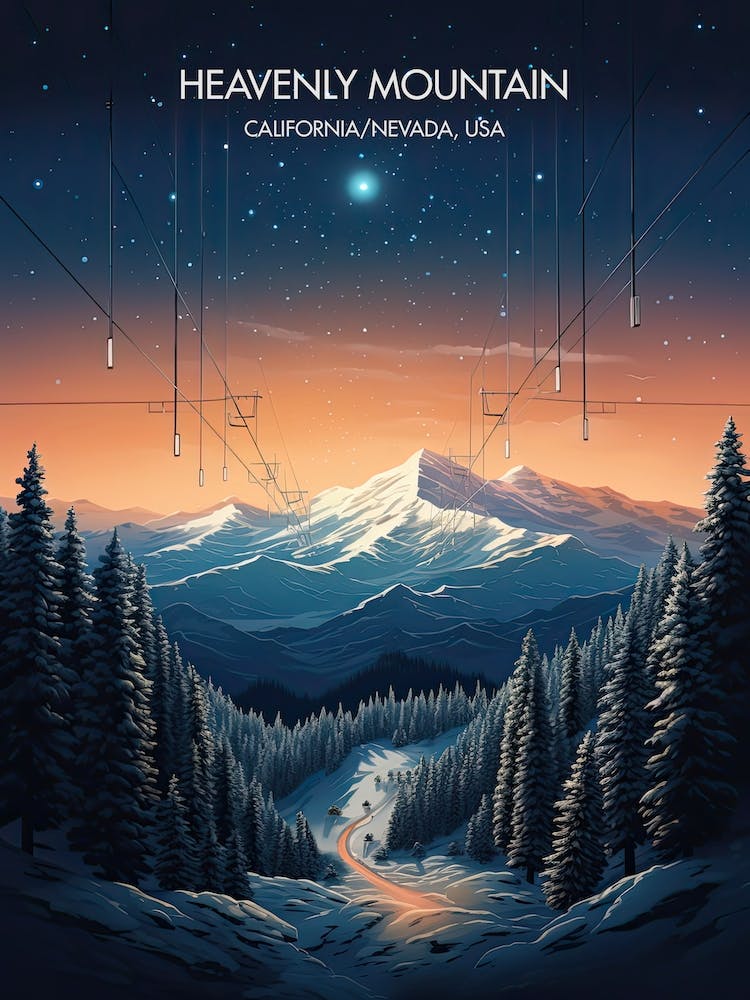 Poster Of Heavenly Mountain   California Nevada, Usa, Ski Resort Illustration 2