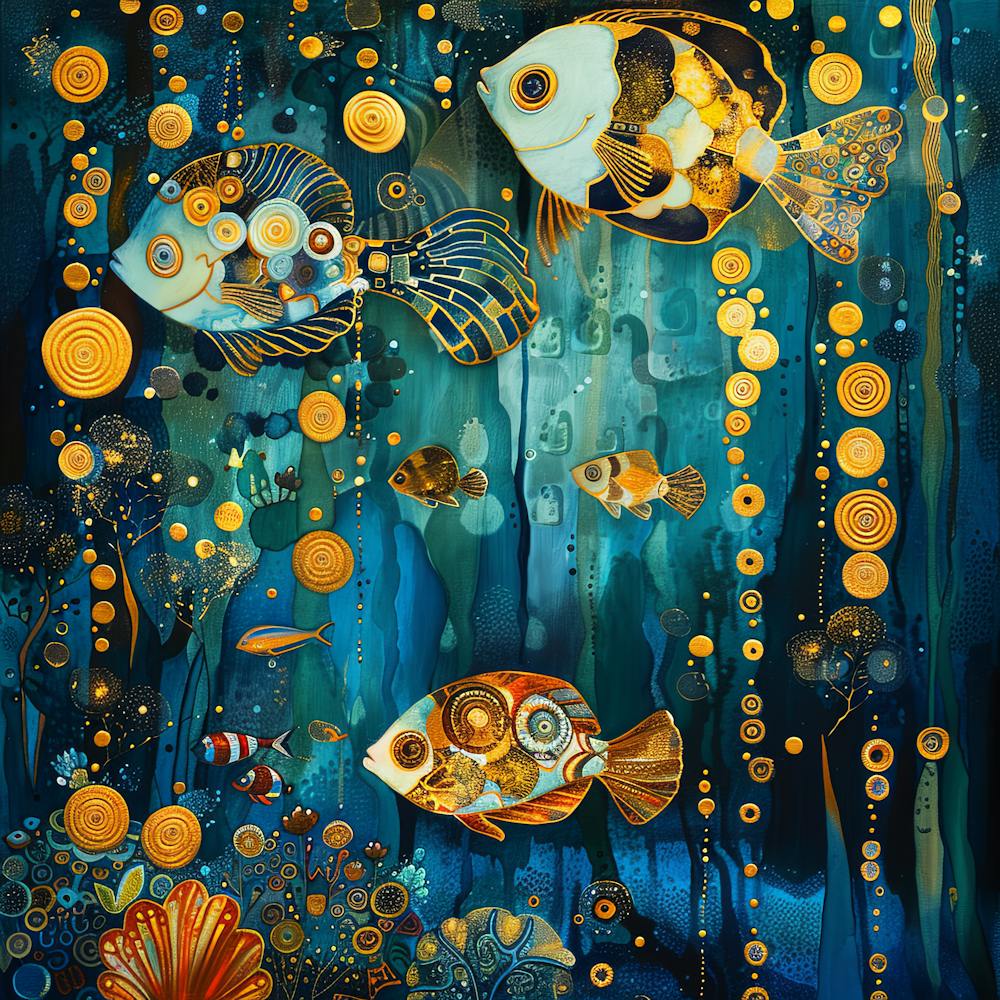 Underwater World in Style of Gustav Klimt